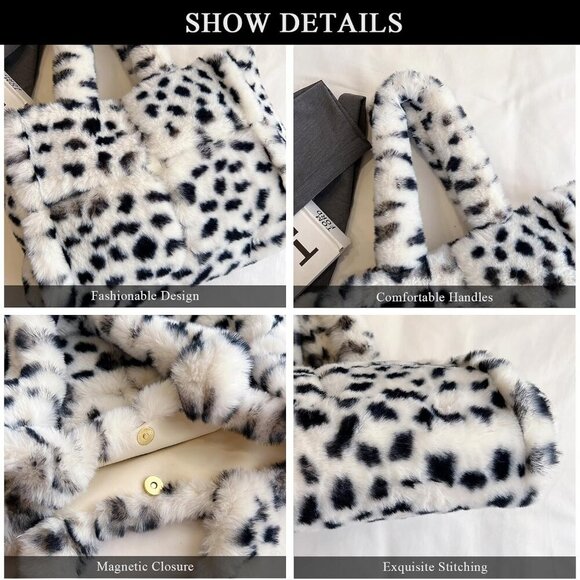 Faux Fur Purse Women Fuzzy Shoulder Handbag Large Capacity Cold Season - Picture 5 of 7